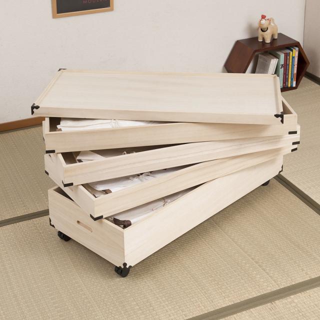 桐 衣装ケース 4段 衣裳箱 キャスター付 隅金具 高さ46cm （ 完成品 桐