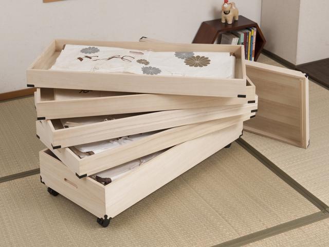 桐 衣装ケース 5段 衣裳箱 キャスター付 隅金具 高さ54cm （ 完成品 桐