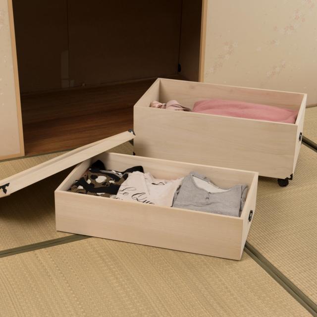 桐 衣装ケース 2段 押入れ収納 衣裳箱 キャスター付 隅金具 高さ