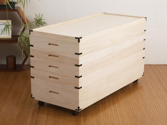 桐 衣装ケース 5段 日本製 隅金具 キャスター付 幅95cm （ 桐衣装