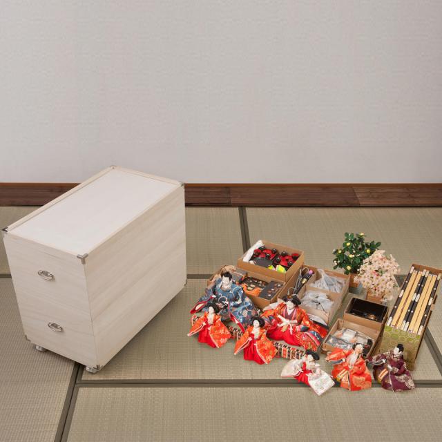 桐衣装箱 2段 日本製 ひな人形ケース 竹炭シート入り 高さ63.5cm （
