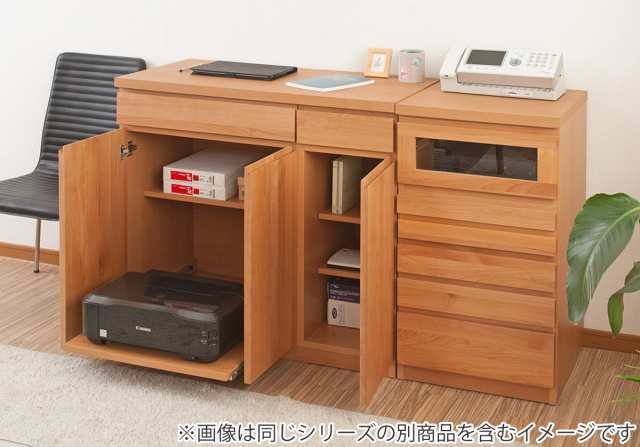 キャビネット パソコンデスク 収納棚 天然木 アルダー 幅90cm （ PCデスク キャビネットタイプ リビング収納 日本製 完成品  プリンター収｜au PAY マーケット