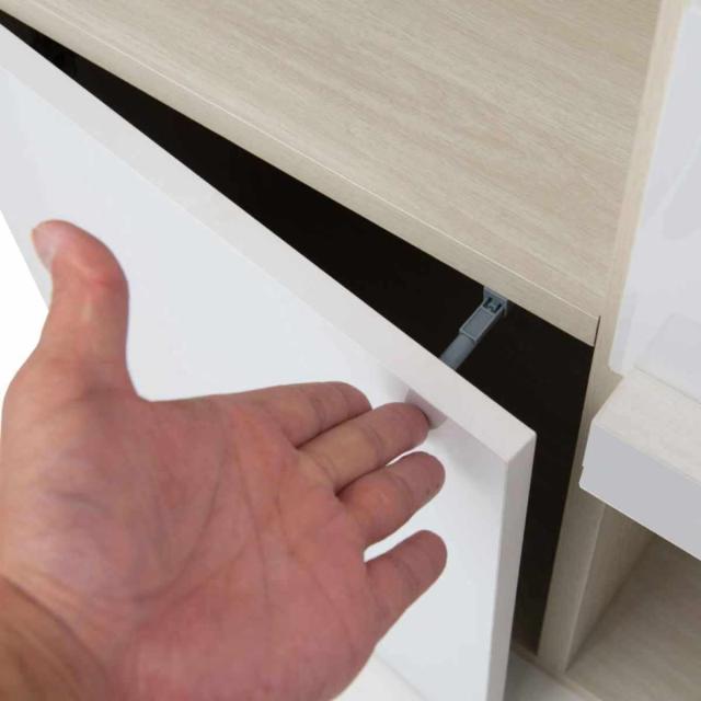 スクエアキャビネット 4パターン収納タイプ ハイグロス前板 幅70cm （ キャビネット 収納 棚 ラック 家具 フラップ扉 リビング収納 チェスト コード穴 モデム収納 飾り棚 引き出し ホワイト ナチュラル ）_11