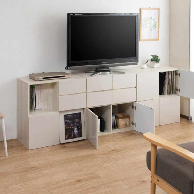 スクエアキャビネット 4パターン収納タイプ ハイグロス前板 幅70cm （ キャビネット 収納 棚 ラック 家具 フラップ扉 リビング収納 チェスト コード穴 モデム収納 飾り棚 引き出し ホワイト ナチュラル ）_16