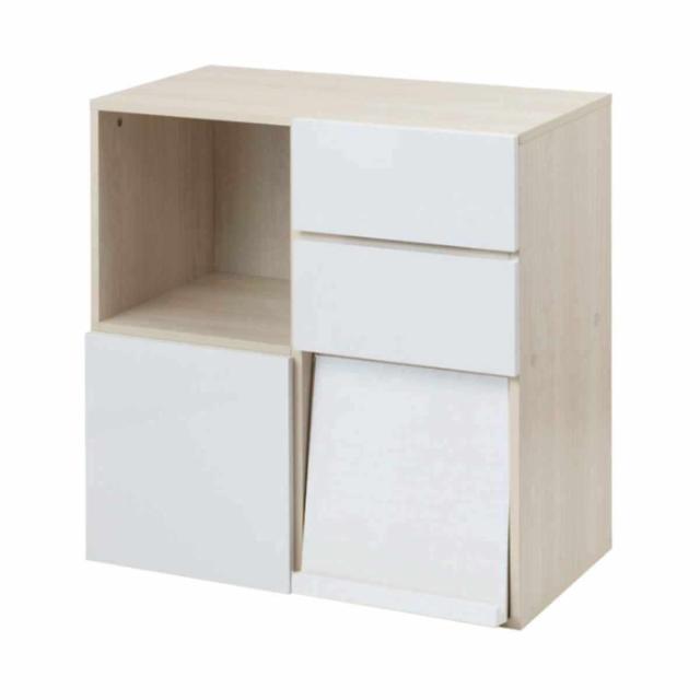 スクエアキャビネット 4パターン収納タイプ ハイグロス前板 幅70cm （ キャビネット 収納 棚 ラック 家具 フラップ扉 リビング収納 チェスト コード穴 モデム収納 飾り棚 引き出し ホワイト ナチュラル ）_17