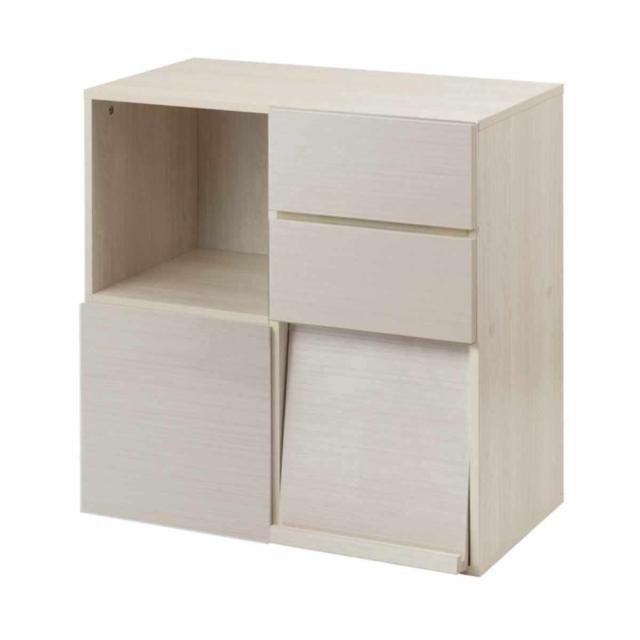 スクエアキャビネット 4パターン収納タイプ ハイグロス前板 幅70cm （ キャビネット 収納 棚 ラック 家具 フラップ扉 リビング収納 チェスト コード穴 モデム収納 飾り棚 引き出し ホワイト ナチュラル ）_18