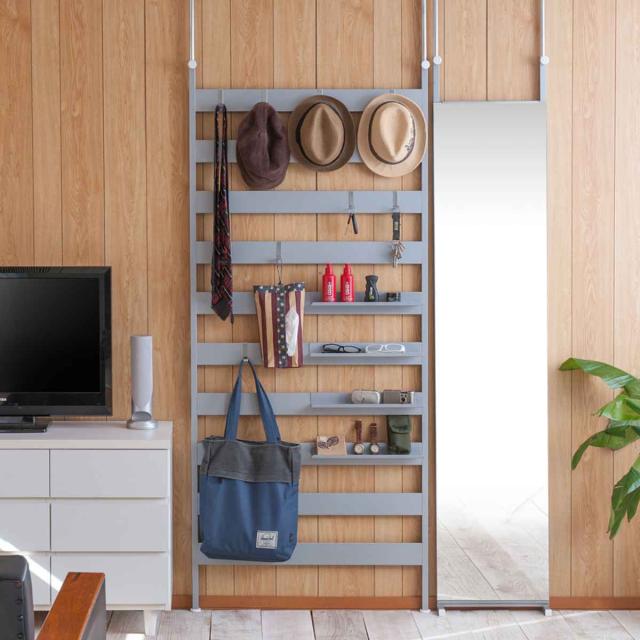 突っ張りラダーラック 幅広ラダーラック 幅86cm 棚板4枚付き （ 壁面