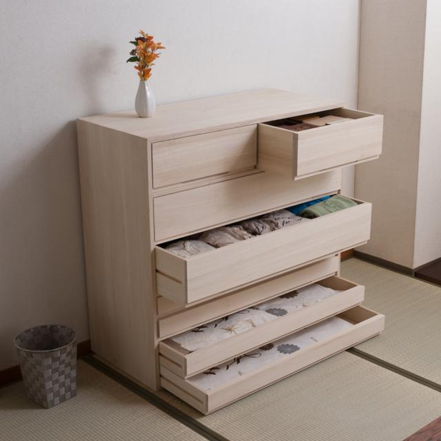 桐タンス 幅100.5cm 7段 組み合わせ 白木 無塗装 （ 桐 たんす 収納 木地仕上げ 日本製 完成品 桐心 チェスト 家具 積み重ね 引き出し 七段 消臭 竹炭シート ）_11
