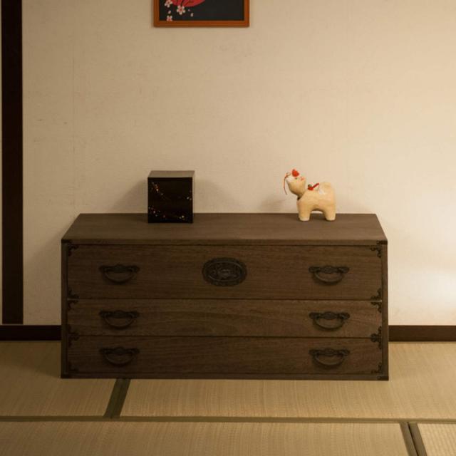桐 民芸箪笥 幅99.5cm 3段 積み重ね 時代 （ たんす 収納