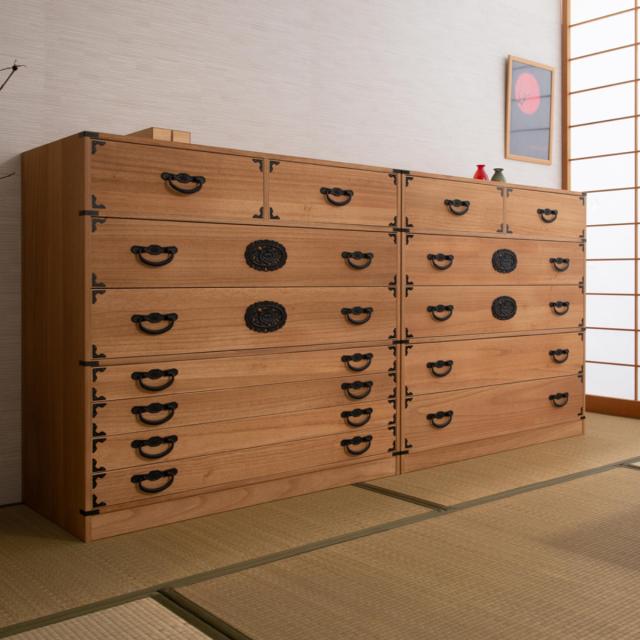 桐 民芸箪笥 幅100cm 7段 水性塗装 積み重ね 室町 （ たんす 収納