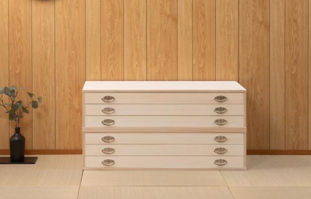 桐タンス 幅99.5cm 上置き3段 シルバー金具 完成品 日本製 （ 桐