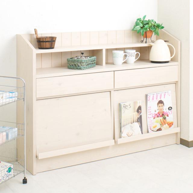 カウンター下収納 ワイドキャビネット 幅118.5cm フラップ扉 北欧風 開き扉 完成品 （ 収納 リビング収納 窓下 日本製 組み合わせ 棚 ラック 省スペース 国産 引き出し ディスプレイ ナチュラル シンプル ）の通販は