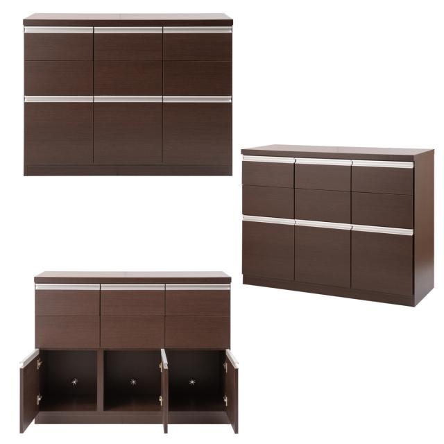 ワイドキャビネット 幅109cm 引出し2段 下段扉タイプ 日本製 完成品 （ キャビネット ラック スクエア 収納棚 A4対応 ラインハンドル 本棚 収納 リビング収納 小物整理 国産 引出し 扉付 幅110cm 110cm ホワイト ダークブラウン ）_2