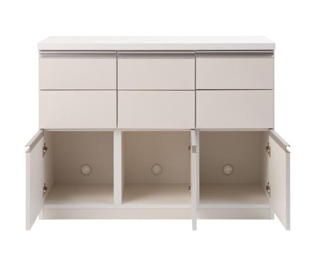 ワイドキャビネット 幅109cm 引出し2段 下段扉タイプ 日本製 完成品 （ キャビネット ラック スクエア 収納棚 A4対応 ラインハンドル 本棚 収納 リビング収納 小物整理 国産 引出し 扉付 幅110cm 110cm ホワイト ダークブラウン ）_5