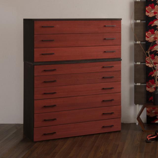 桐タンス 幅98cm 6段 朱色 朱雀 日本製 （ 桐 たんす 天然木 防虫 調