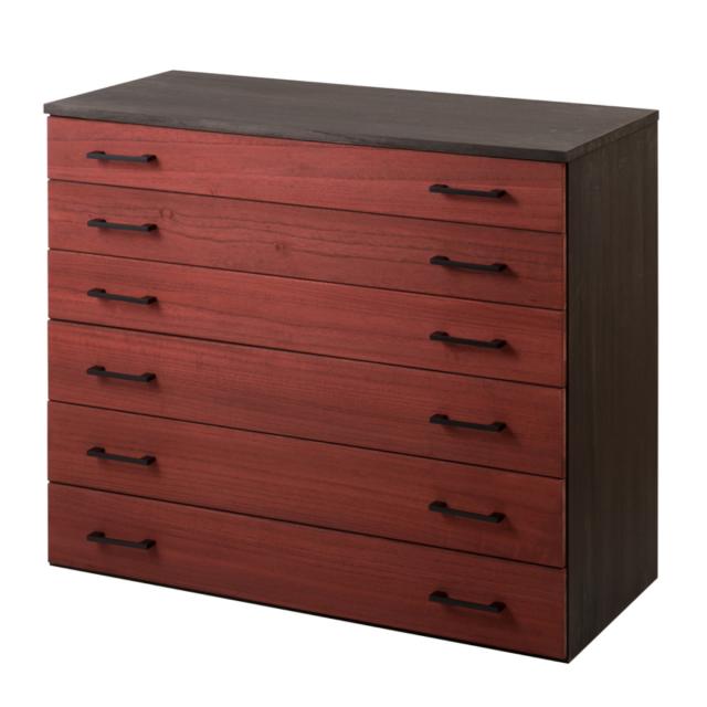 桐タンス 幅98cm 6段 朱色 朱雀 日本製 （ 桐 たんす 天然木 防虫 調