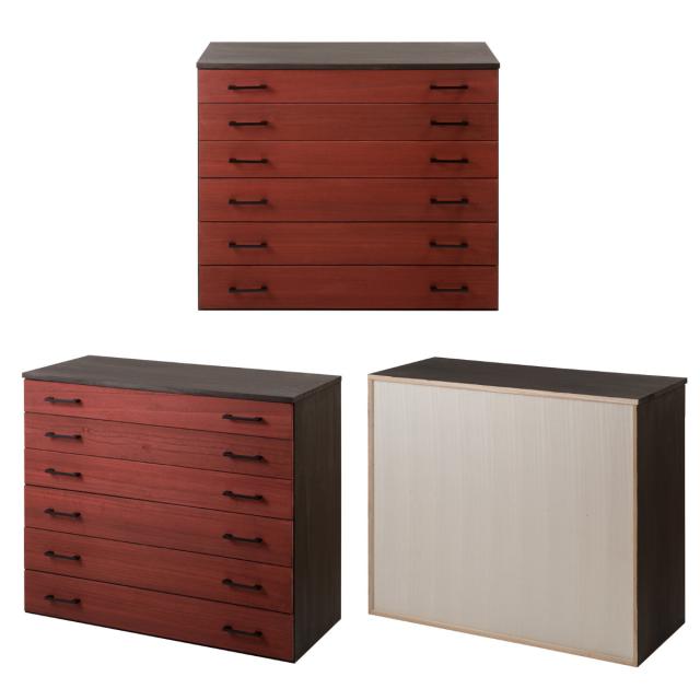 桐タンス 幅98cm 6段 朱色 朱雀 日本製 （ 桐 たんす 天然木 防虫 調