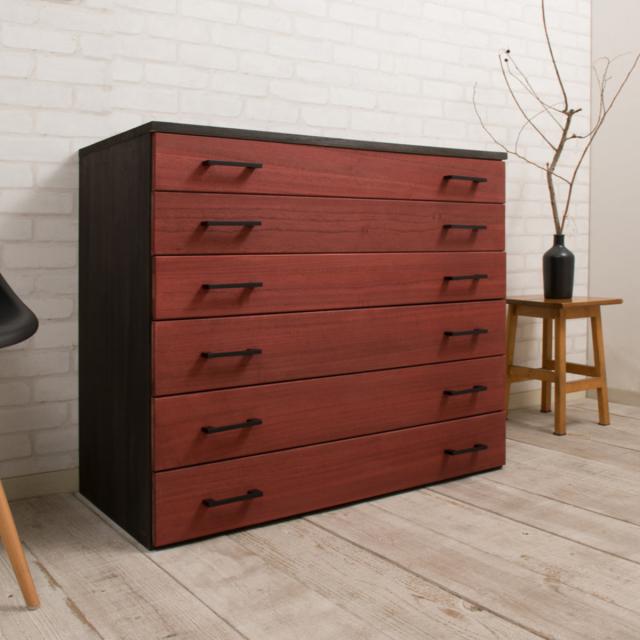 桐タンス 幅98cm 6段 朱色 朱雀 日本製 （ 桐 たんす 天然木 防虫 調