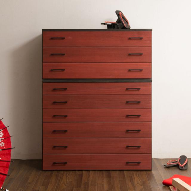 桐タンス 幅98cm 6段 朱色 朱雀 日本製 （ 桐 たんす 天然木 防虫 調