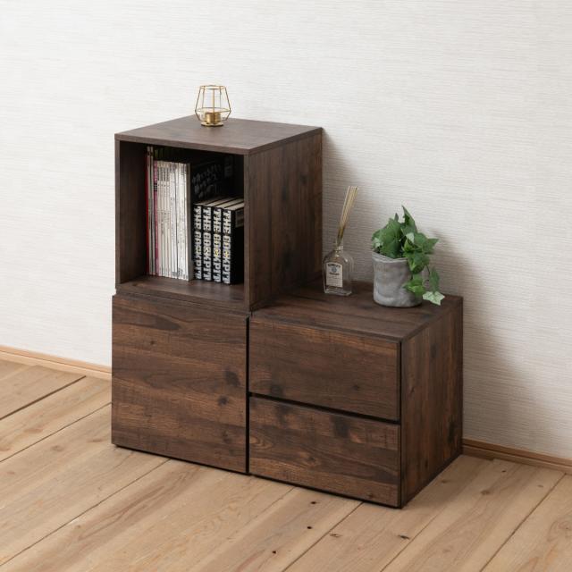 ユニットボックス 引出しタイプ 39×39cm 積み重ね （ 収納ボックス 組み合わせ A4対応 棚 ラック BOX 引出し シェルフ 収納 多目的ラック 2杯 ホワイトウォッシュ ブラウン ）_13