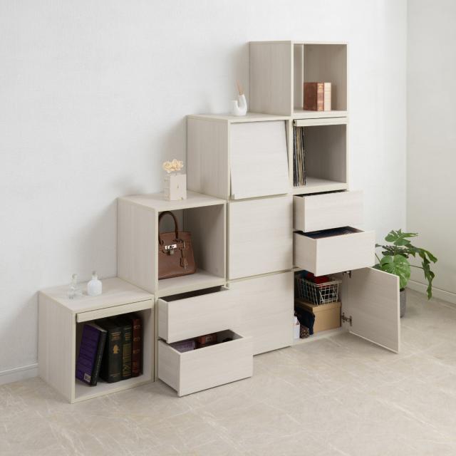 ユニットボックス 引出しタイプ 39×39cm 積み重ね （ 収納ボックス 組み合わせ A4対応 棚 ラック BOX 引出し シェルフ 収納 多目的ラック 2杯 ホワイトウォッシュ ブラウン ）_17