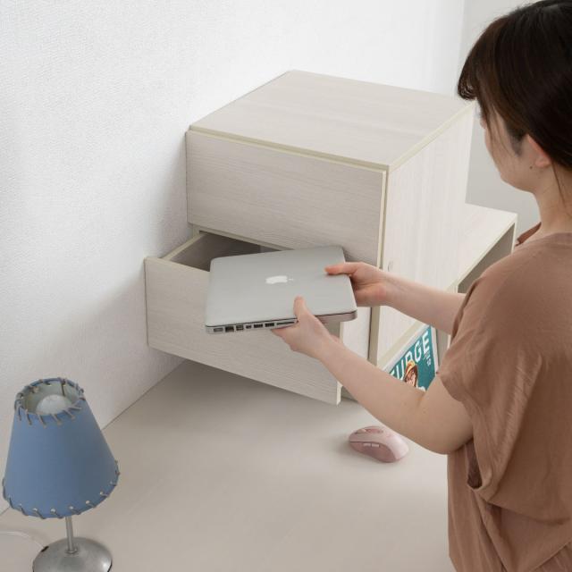 ユニットボックス 引出しタイプ 39×39cm 積み重ね （ 収納ボックス 組み合わせ A4対応 棚 ラック BOX 引出し シェルフ 収納 多目的ラック 2杯 ホワイトウォッシュ ブラウン ）_5