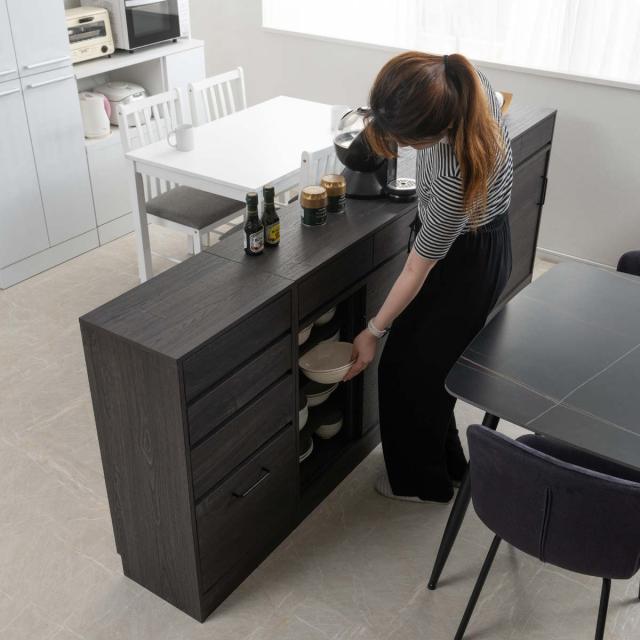 カウンター下収納 スリムチェスト 幅45cm 4段 黒木目 （ blacker チェスト 組み合わせ カウンター下 収納 薄型 奥行スリム 4杯 引き出し キッチン収納 スライドレール ブラック ）_13