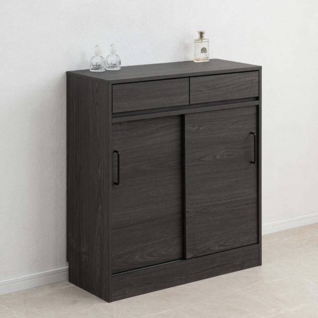 カウンター下収納 キャビネット 幅80cm 引戸 黒木目 （ blacker