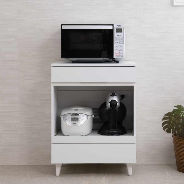 キッチンカウンター 幅60cm レンジ台 スライド棚 2口コンセント ホワイトリヴ （ Whiteliv カウンター レンジボード コンセント付 組み合わせ キッチン収納 ホワイト 引き出し シンプル ）_4