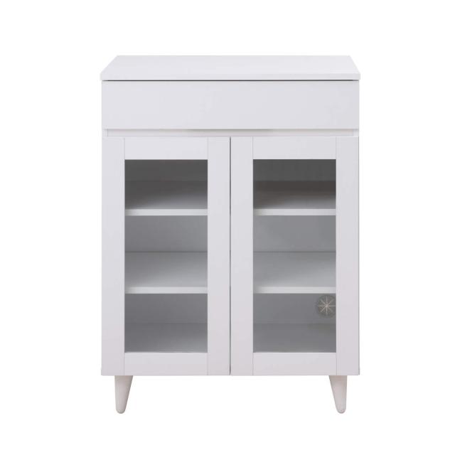 キッチンカウンター 幅60cm ガラス扉 ミニカップボード ホワイトリヴ （ Whiteliv カウンター 食器棚 カップボード 可動棚 組み合わせ キッチン収納 ホワイト 引き出し シンプル ）_17