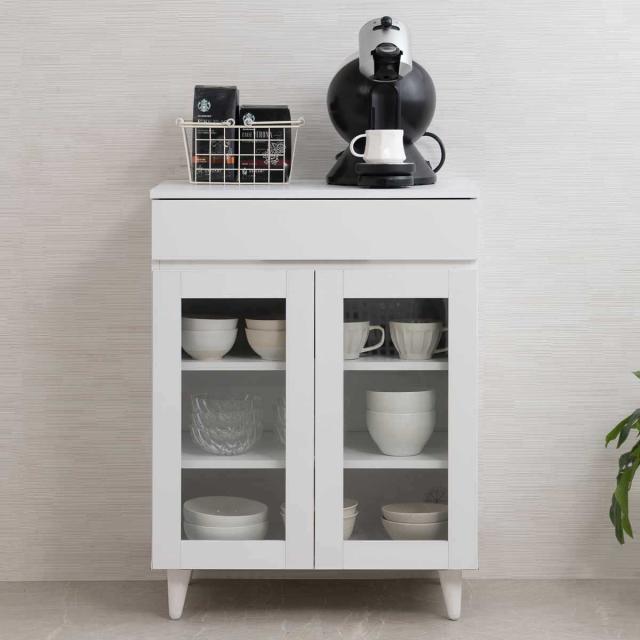 122 家具・インテリア ホワイト 食器棚 ガラス扉付き