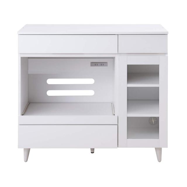 キッチンカウンター 幅90cm レンジ台 スライド棚 2口コンセント ホワイトリヴ （ Whiteliv カウンター レンジボード コンセント付 組み合わせ キッチン収納 ホワイト 引き出し 3杯 可動棚 シンプル ）_18