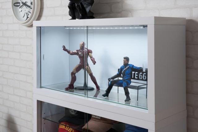 コレクションボード オープンタイプ LEDライト付き 幅90cm 艶有り仕上げ （ recta コレクションラック ディスプレイ 照明 収納 棚 引出し 艶あり 組み合わせ ガラス天板 ハイグロス仕上げ 引き戸 ホワイト 奥行スリム 薄型 ）