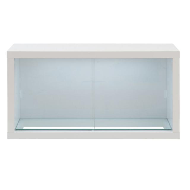 コレクションボード オープンタイプ LEDライト付き 幅90cm 艶有り仕上げ （ recta コレクションラック ディスプレイ 照明 収納 棚 引出し 艶あり 組み合わせ ガラス天板 ハイグロス仕上げ 引き戸 ホワイト 奥行スリム 薄型 ）