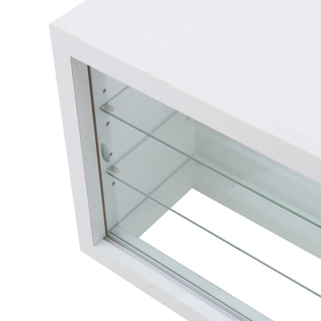 コレクションボード ガラス棚タイプ LEDライト付き 幅90cm 艶有り仕上げ （ recta コレクションラック ディスプレイ 照明 収納 棚 引出し 艶あり 組み合わせ ガラス天板 ハイグロス仕上げ 引き戸 ホワイト 可動棚 奥行スリム 薄型 ）_14
