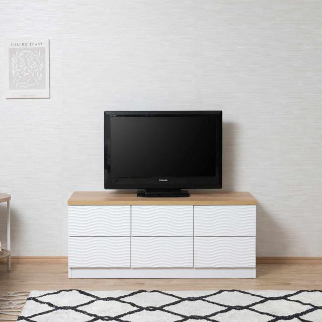 チェスト 幅120cm ウェーブ模様 引出し6杯 日本製 完成品 （ wave ローボード テレビ台 収納 TV台 テレビボード 引出し ホワイト シンプル 6杯 ）_4