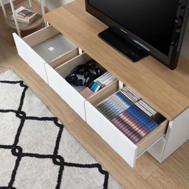 チェスト 幅120cm ウェーブ模様 引出し6杯 日本製 完成品 （ wave ローボード テレビ台 収納 TV台 テレビボード 引出し ホワイト シンプル 6杯 ）_8