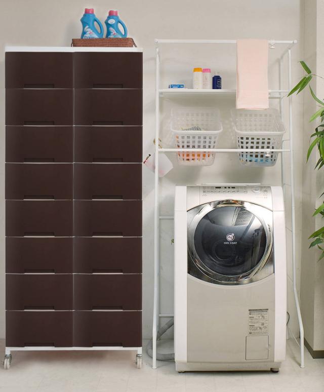 衣装ケース 大量収納プラスチックチェスト 2列8段 （ 幅69×奥行48×高さ163cm 収納ボックス 引き出し ハイタイプ 収納ケース チェスト 衣類収納 大容量 タンス キャスター付き リビング収納 クローゼット ランドリー 日本製 スリム ）