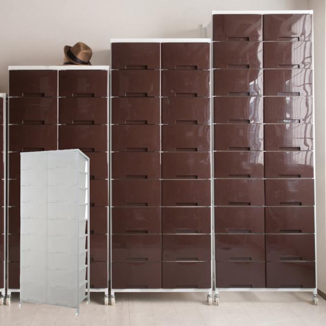 衣装ケース 大量収納プラスチックチェスト 2列9段 （ 幅69×奥行48×高さ181cm 収納ボックス 引き出し ハイタイプ 収納ケース チェスト 衣類収納 大容量 タンス キャスター付き リビング収納 クローゼット ランドリー 日本製 スリム ）の通販は