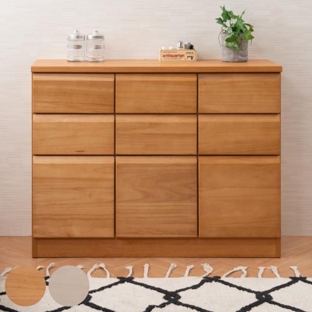 桐 キャビネット 幅107.5cm 引出しタイプ 日本製 完成品 （ 棚 ラック 扉 収納 天然木前板 4杯 引出し A4対応 リビング収納 ルーター収納 配線穴 ホワイトウォッシュ ライトブラウン ）