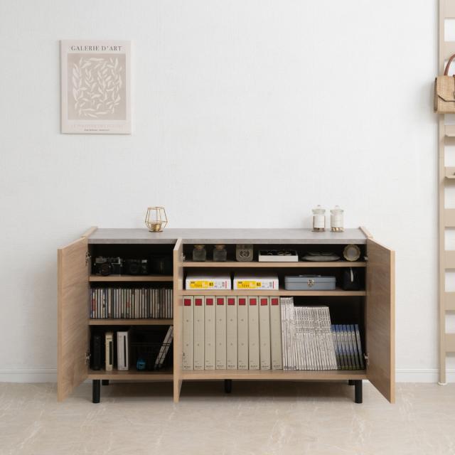 脚付きキャビネット 幅118cm 可動棚 日本製 完成品 （ キャビネット 棚 ラック 収納 ルーター収納 A4対応 リビング収納 テレビボード 食器棚 配線穴 脚付 北欧 モダン ）_14