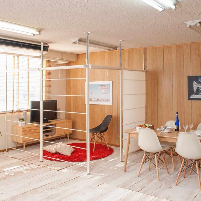 突っ張り ラダーパーテーション ロールスクリーン付き 幅92cm 日本製 （ つっぱり パーテーション ロールスクリーン 間仕切り 目隠し 衝立 パーティション ラダーラック 収納 突っ張り式 ついたて 自立 仕切り おしゃれ ）_12