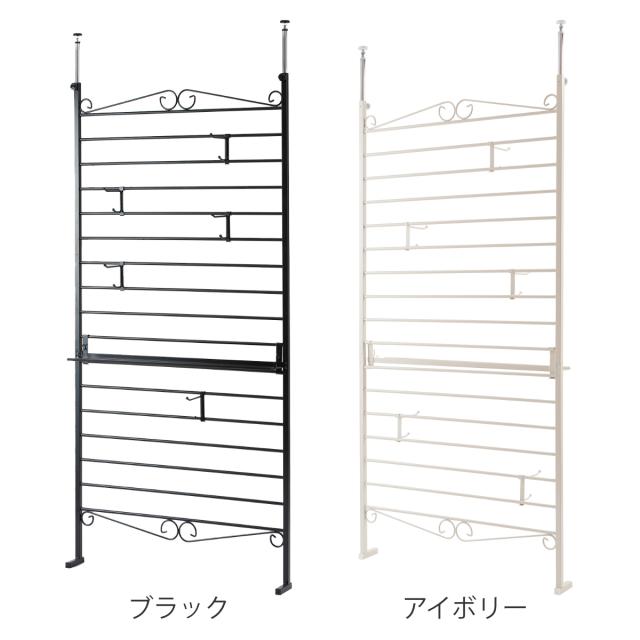 突っ張り ラダーラック 幅95cm フック5個 棚板1枚付き カールデザイン （ 壁面収納 ウォールラック つっぱり 突っ張り式 ラック フック付 壁面 収納 突ぱり 壁面ラック 突っ張りラック パーテーション 省スペース ）