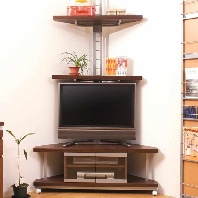 セット品 テレビ台 幅120cm 突っ張り コーナーラック 2段 日本製 （ セット 棚 ラック テレビボード AV収納 テレビラック TV台 TVラック コーナー 可動棚 キャスター付 ）