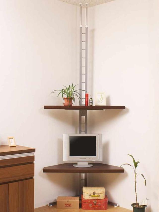 セット品 テレビ台 幅120cm 突っ張り コーナーラック 2段 日本製 （ セット 棚 ラック テレビボード AV収納 テレビラック TV台 TVラック コーナー 可動棚 キャスター付 ）