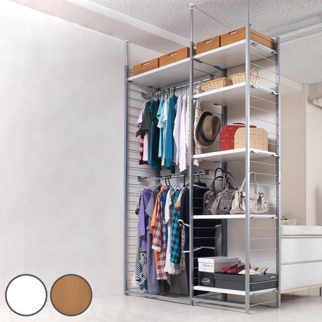 突っ張り 間仕切りワードローブ 幅60cm 背板無し ホワイト （ 突っ張り収納 ハンガーラック ワードローブ 収納 壁面 突っ張り式 突っぱり ツッパリ 洋服 ウォークインクローゼット ）