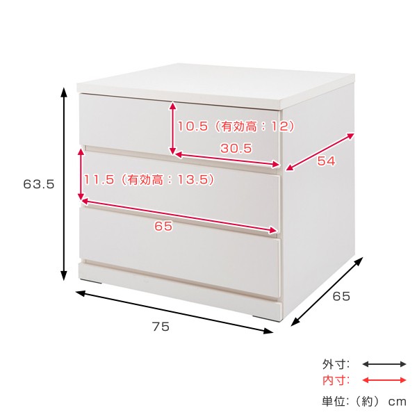 押入れ収納 タンス 幅75cm 3段 奥行65cm キャスター付 日本製 （ 木製 押入れ クローゼット 収納 クローゼット収納 完成品 組立不要 すぐ使える 国産 たんす キャスター 整理棚 衣替え 衣類収納 引き出し ）