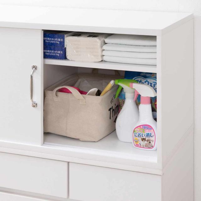 上置き棚 幅90cm 引戸式 ホワイトリビング （ 上置き 収納 家具