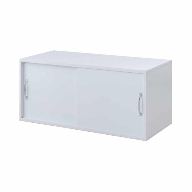 上置き棚 幅90cm 引戸式 ホワイトリビング （ 上置き 収納 家具