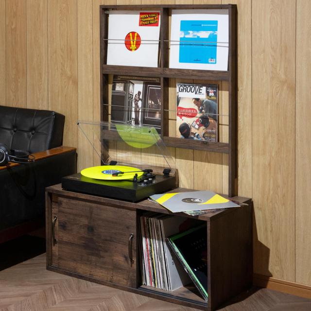 壁面レコードラック 幅74.5cm 4マス ブラウン （ レコードラック 壁面